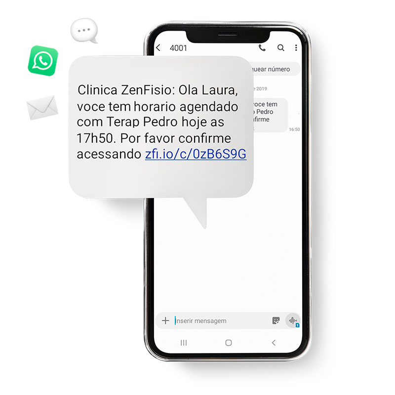 Lembretes de atendimento por SMS, e-mail e WhatsApp