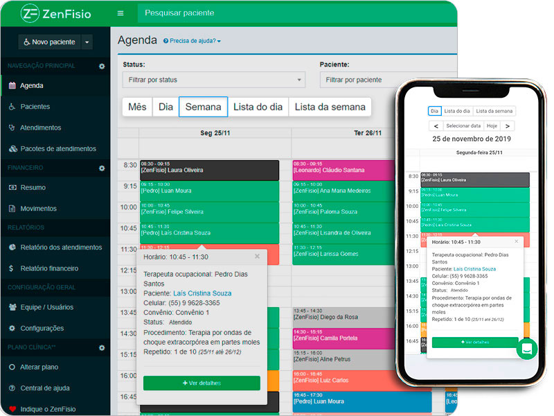 Visualização da agenda em diferentes formatos