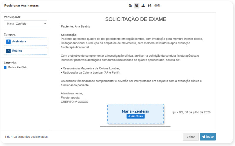 Registro rúbrica e assinatura no documento assinado eletronicamente