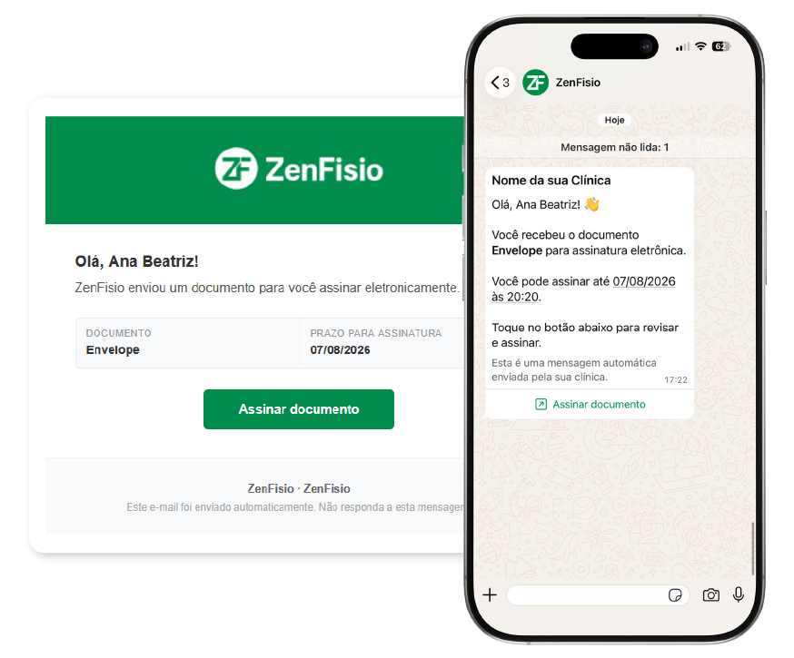 Registro de assinatura com envio de notificação por e-mail e WhatsApp, com validação de dados do signatário e autenticação para confirmação de assinatura