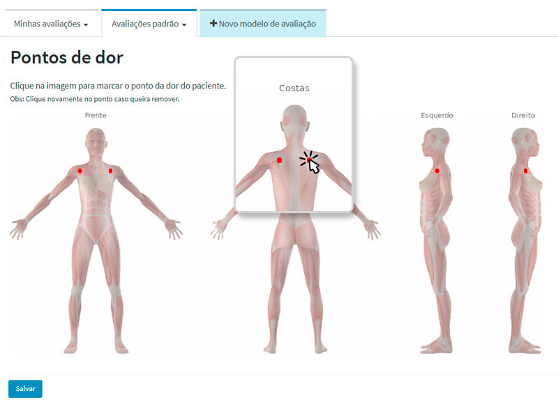 Atendimento com marcação de ponto de dor dos pacientes