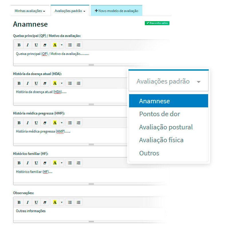 Modelos de avaliação padrão pré-cadastrados