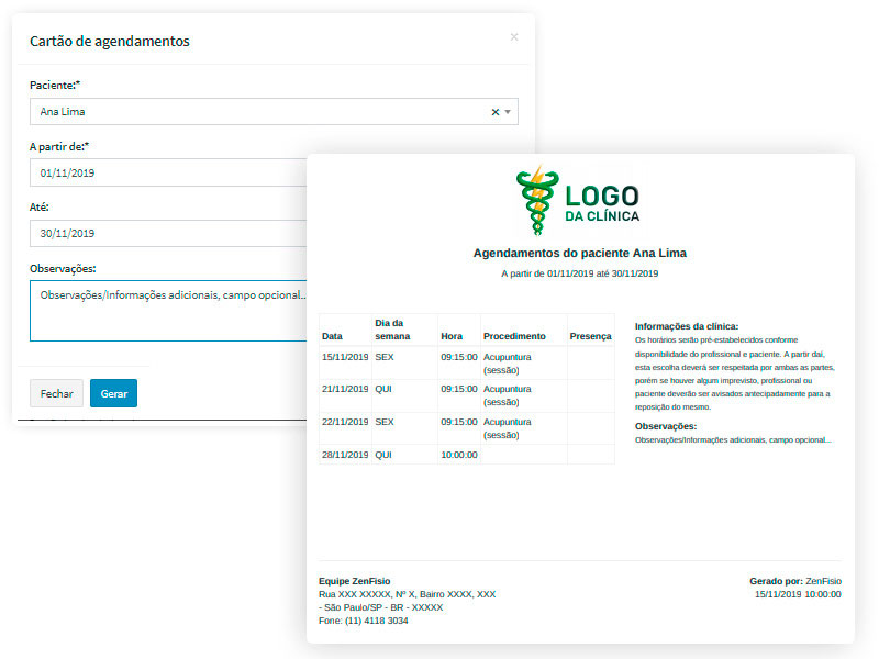 Emissão de cartão de agendamento dos atendimentos