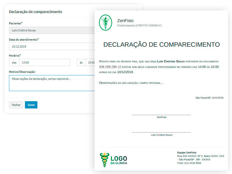 Emissão de declaração de comparecimento nos atendimentos