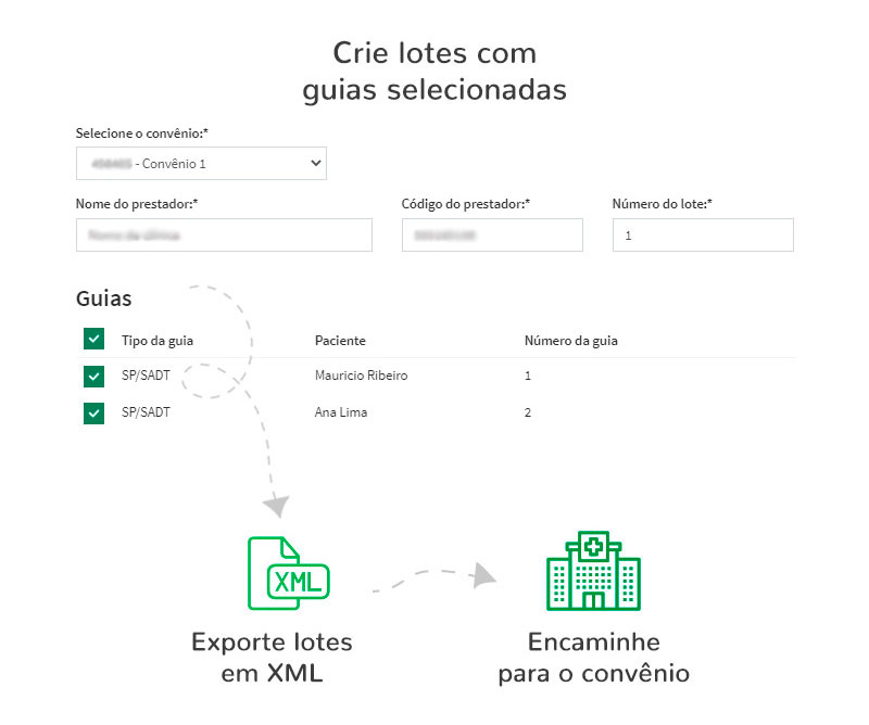 Geração de lotes de guias para faturamento e envio para convênios