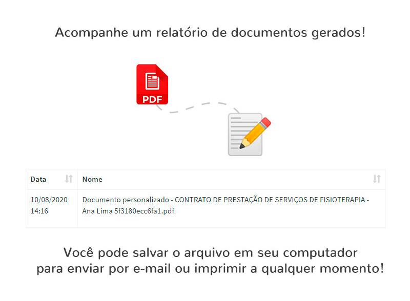 Relatório e histórico de documentos emitidos pelo sistema