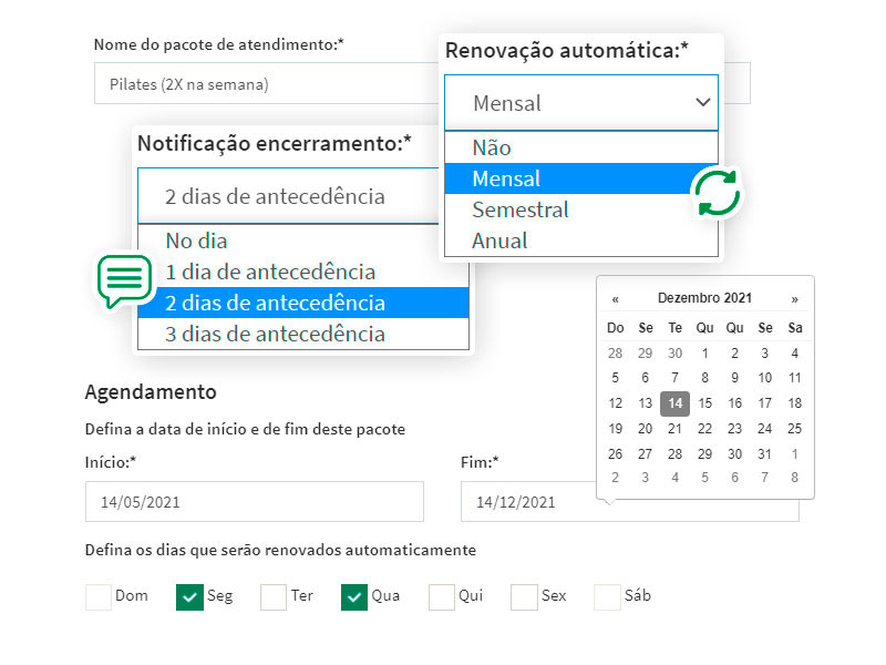 Renovação automática de pacotes de atendimento