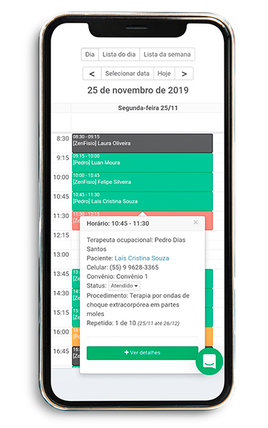 Visualização da agenda no smartphone