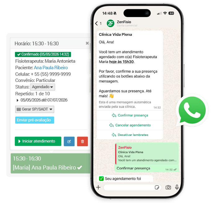 Lembrete de atendimento enviado para o paciente pelo WhatsApp 