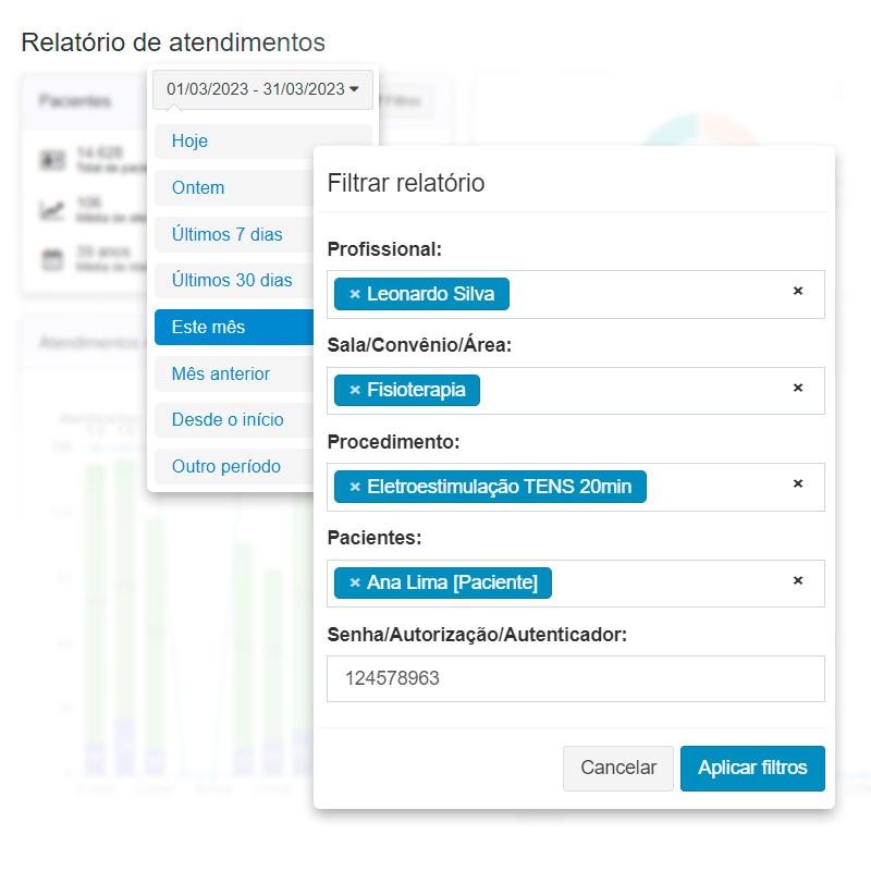 Filtros personalizados para visualização de relatórios de atendimentos